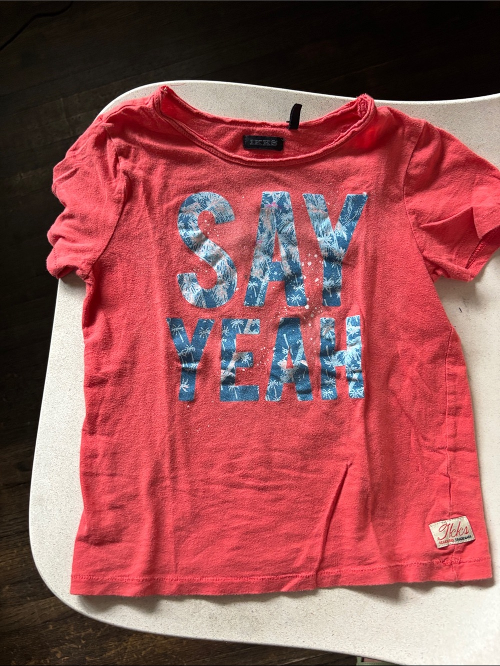 Ikks Short Sleeve Tee with Blue Palm 'SAY YEAH' Print